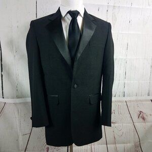 Chaplin 38R 1 Button Black Tuxedo Suit Blazer